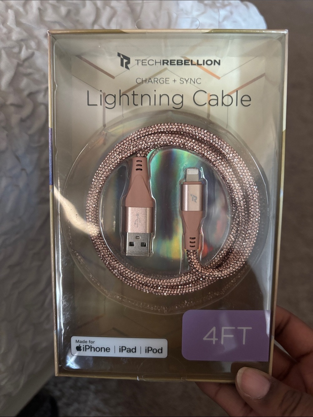 Tech Rebellion Rose Gold Lightning Cable 4FT - Charge & Sync